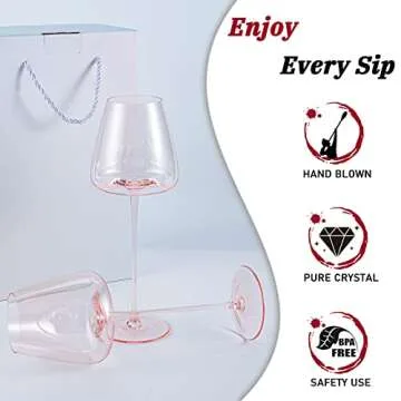 pttitvttiptter Wine Glasses Set of 2,Pink Wine Glass,Lead-Free Premium Crystal Glasses for Wine,White Wine,Champagne,Cocktail,Home,Party,Bar,Valentine's Day(20oz, Pink)