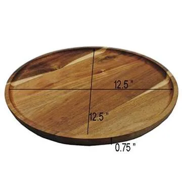 JB Home Collection 4569, Premium Acacia Wooden Food Serving Charger Plate Platter Round Wooden Tea Tray Snack Platter, 12.5"x12.5"
