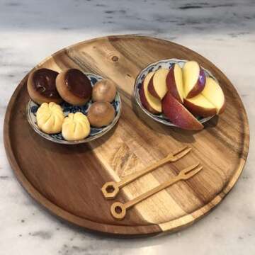 JB Home Collection 4569, Premium Acacia Wooden Food Serving Charger Plate Platter Round Wooden Tea Tray Snack Platter, 12.5"x12.5"