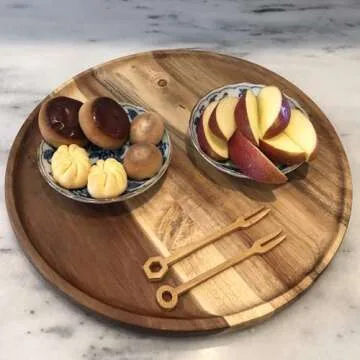 JB Home Collection 4569, Premium Acacia Wooden Food Serving Charger Plate Platter Round Wooden Tea Tray Snack Platter, 12.5"x12.5"