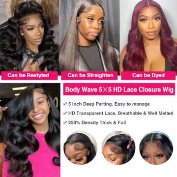 eddfine 250% Density Glueless Wigs Human Hair Pre Plucked Pre Cut 5x5 HD Lace Closure Wigs Human Hai...
