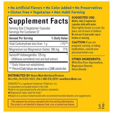 Nature Made Wellblends Calm & Relax, Ashwagandha 125mg, Magnesium 300 mg, 54 Vegetarian Capsules