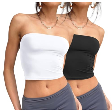 Trendy Queen Womens 2 Pack Tube Tops Crop Tops Going Out Strapless Basic Backless Bandeau Bra Summer...