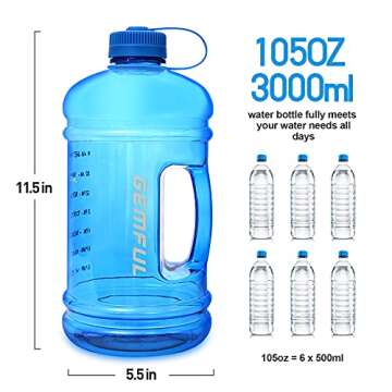 GEMFUL 3 Liter Large Motivational Water Bottle - Eco-Friendly BPA Free Jug for Sports and Outdoor Ac...