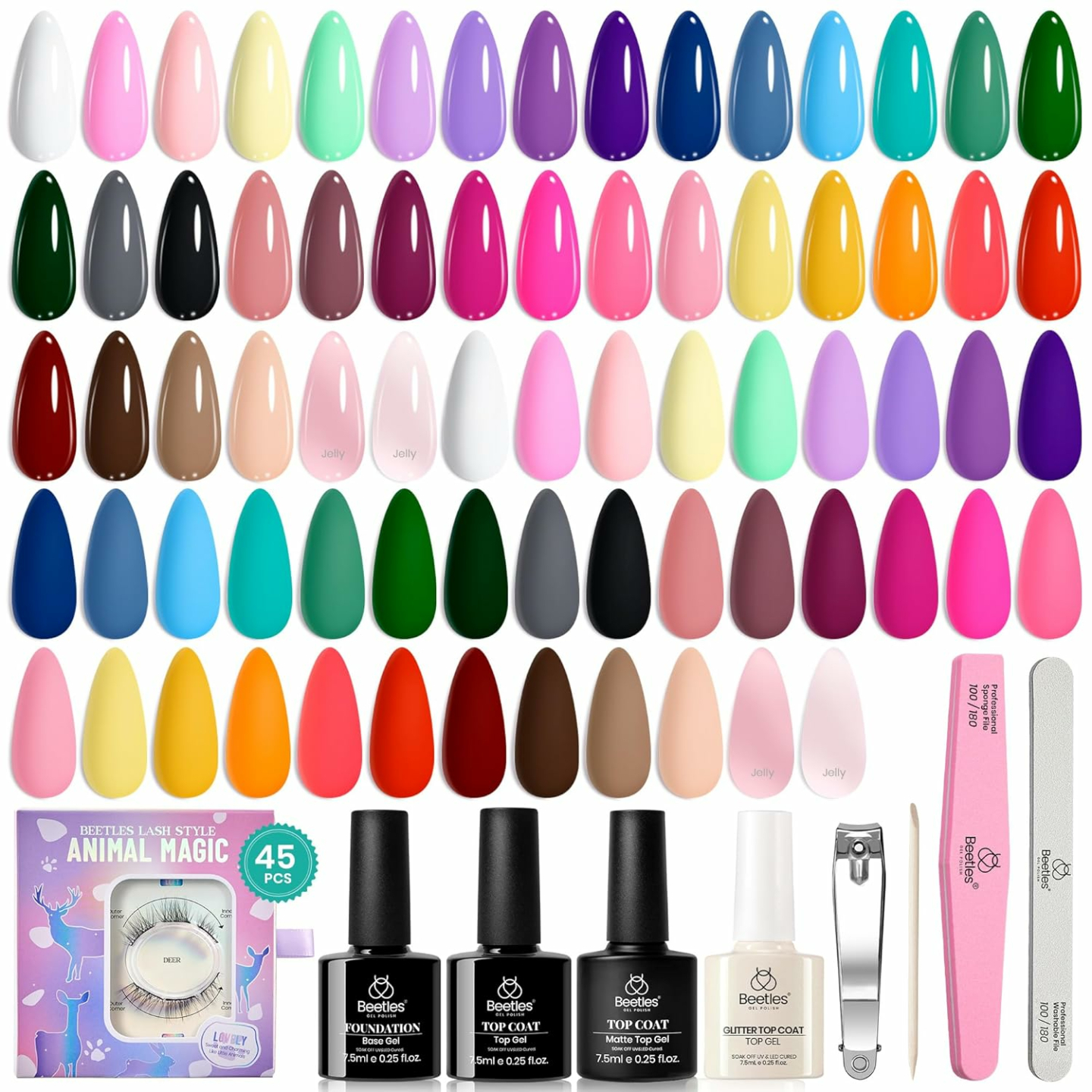 beetles Gel Polish 44 PCS Gel Nail Polish Set 36 Colors Gel Nail Polish with Base Coat Glossy Matte & Glitter Gel Top Coat Neon Orange Jelly Blue Nude Vivid Seasons Collection Gifts for Women