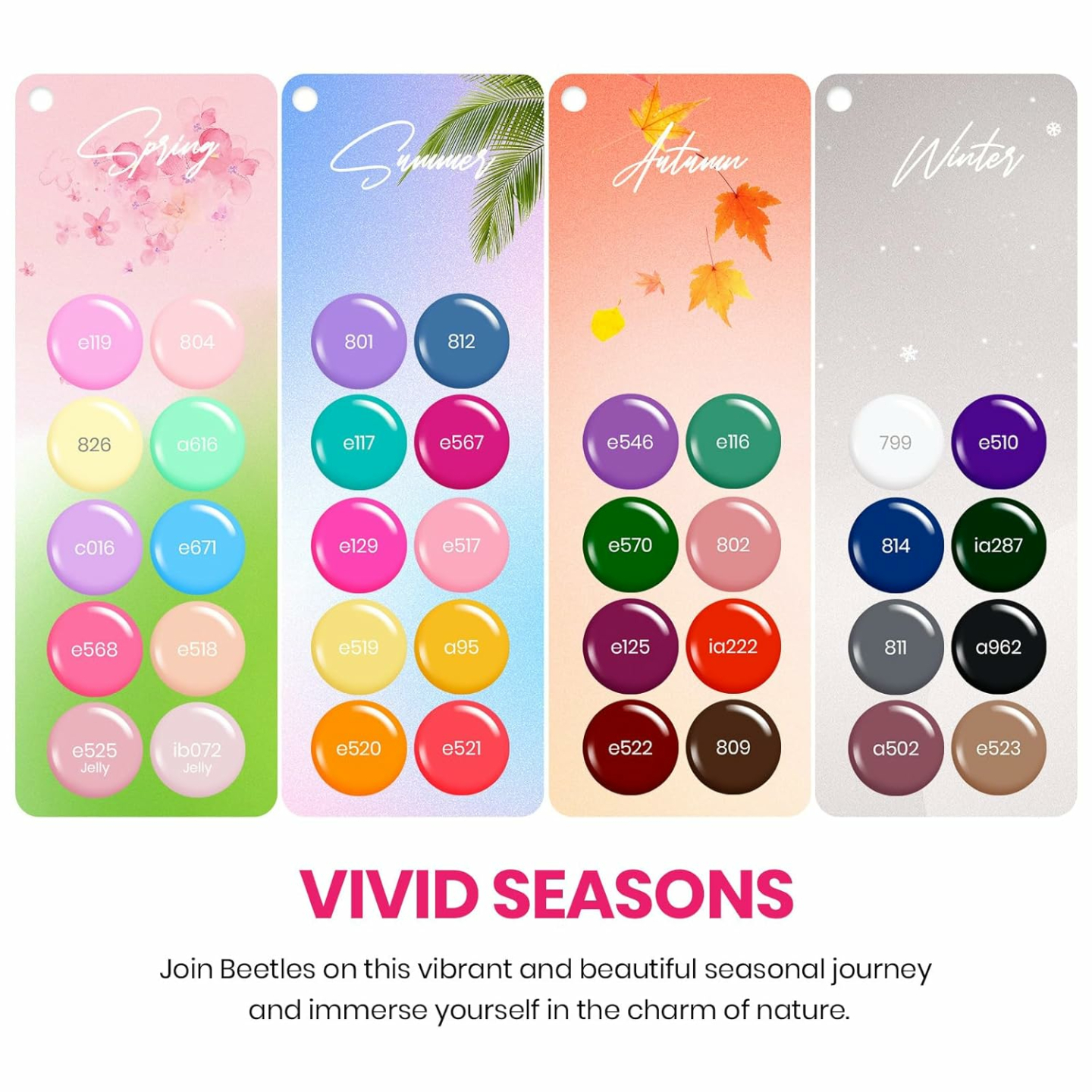 beetles Gel Polish 44 PCS Gel Nail Polish Set 36 Colors Gel Nail Polish with Base Coat Glossy Matte & Glitter Gel Top Coat Neon Orange Jelly Blue Nude Vivid Seasons Collection Gifts for Women