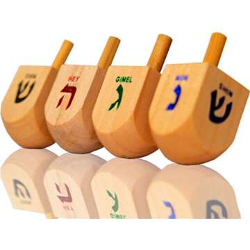 The Dreidel Company Wood Hanukkah Dreidels with English Transliteration & Instruction Cards (10-Pack...