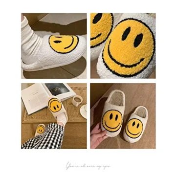 Cute Smile Face Slippers Soft Plush Fleece Indoor Outdoor