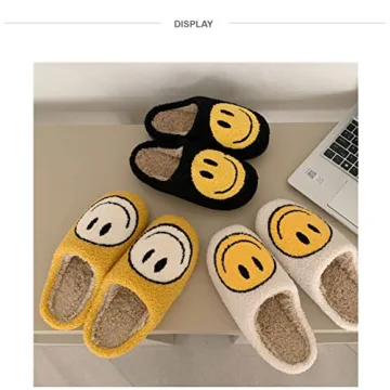Cute Smile Face Slippers Soft Plush Fleece Indoor Outdoor