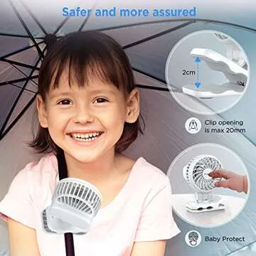 Mini Stroller Fan, EasyAcc Rechargeable Battery Operated Fan Clip on Fan, 540° Rotation Portable Fan with Narrow Gap Grille for Baby Safety, 3 Speeds Personal Desk Fan for Crib Umbrella Straps (White)