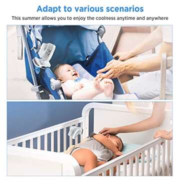 Mini Stroller Fan, EasyAcc Rechargeable Battery Operated Fan Clip on Fan, 540° Rotation Portable Fan with Narrow Gap Grille for Baby Safety, 3 Speeds Personal Desk Fan for Crib Umbrella Straps (White)