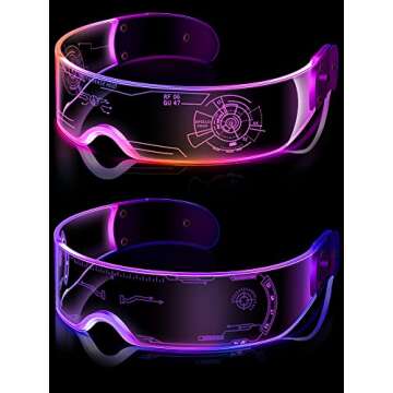 TOODOO 2 Pairs LED Visor Glasses 7 Colors Futuristic Glasses Light up Punk Accessories for Rave Part...