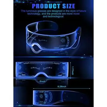 TOODOO 2 Pairs LED Visor Glasses 7 Colors Futuristic Glasses Light up Punk Accessories for Rave Party Costume(Fresh Style)
