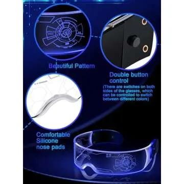 TOODOO 2 Pairs LED Visor Glasses 7 Colors Futuristic Glasses Light up Punk Accessories for Rave Party Costume(Fresh Style)