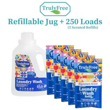 Truly Free Laundry Detergent for Sensitive Skin | Gentle & Safe for Baby Clothes | Plant-Based | 5 Pack Refill Powder| Easy to Dissolve to Create a Liquid| Signature Scent (250 Loads)