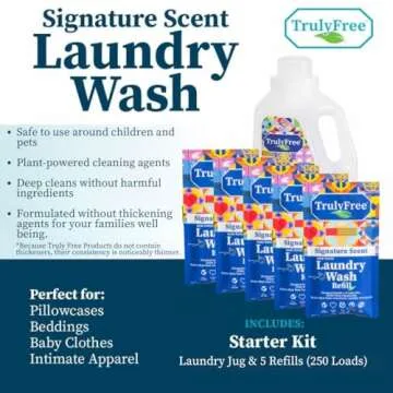 Truly Free Laundry Detergent for Sensitive Skin | Gentle & Safe for Baby Clothes | Plant-Based | 5 Pack Refill Powder| Easy to Dissolve to Create a Liquid| Signature Scent (250 Loads)