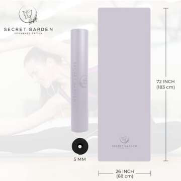 Secret Garden Blossom Yoga Mat – Exercise Mat for Beginners and Advanced – 5mm Thick Yoga Mat for Cushioning and Support – Double-Layered Yoga Mat Non-Slip for Pilates, Meditation, Exercise – Lavender