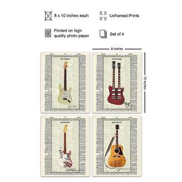 Famous Musicians Guitar Unframed Wall Art Set - Music Decor