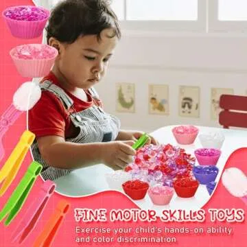 Hushee 276 Pcs Valentine Fine Motor Skills Toys Sensory Bin Filler Includes 3 Styles 260 Acrylic Gems 4 Tweezers 2 Scissors Clips 10 Cups for Boys Girls Preschool Sorting Counting Montessori Toys