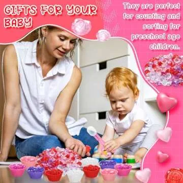 Hushee 276 Pcs Valentine Fine Motor Skills Toys Sensory Bin Filler Includes 3 Styles 260 Acrylic Gems 4 Tweezers 2 Scissors Clips 10 Cups for Boys Girls Preschool Sorting Counting Montessori Toys
