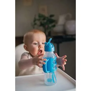 Dr. Brown's Milestones Narrow Sippy Straw Bottle, Spill-Proof with 100% Silicone Handles and Weighted Straw, 8 oz/250 mL, Blue, 6m+