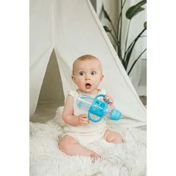 Dr. Brown's Milestones Narrow Sippy Straw Bottle, Spill-Proof with 100% Silicone Handles and Weighted Straw, 8 oz/250 mL, Blue, 6m+