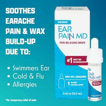eosera® Ear Pain MD® - Pain Relieving Drops with 4% Lidocaine 12.5mL | Ear Ache Pain Relief | Doctor Recommended | Fast-Acting | Temporary Pain Relief