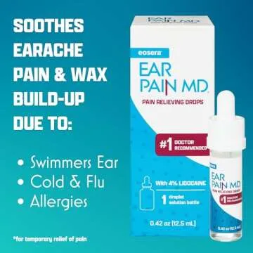 eosera® Ear Pain MD® - Pain Relieving Drops with 4% Lidocaine 12.5mL | Ear Ache Pain Relief | Doctor Recommended | Fast-Acting | Temporary Pain Relief