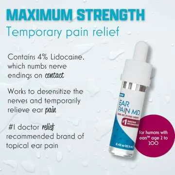 eosera® Ear Pain MD® - Pain Relieving Drops with 4% Lidocaine 12.5mL | Ear Ache Pain Relief | Doctor Recommended | Fast-Acting | Temporary Pain Relief