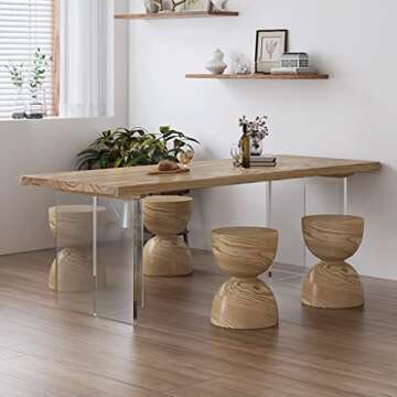 Solid Wood Suspended Dining Table - Modern Minimalist Island Table with Acrylic Support (200x80x75cm...