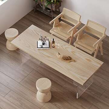 Solid Wood Suspended Dining Table with Acrylic Legs