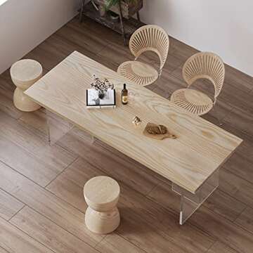 Solid Wood Suspended Dining Table with Acrylic Legs