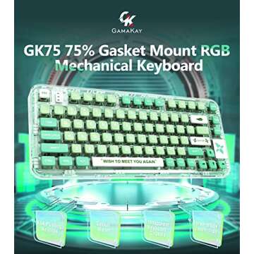 GK GAMAKAY GK75 75% RGB Transparent Gasket Mechanical Keyboard, Bluetooth/USB-C/2.4GHz 80 Keys Hot S...