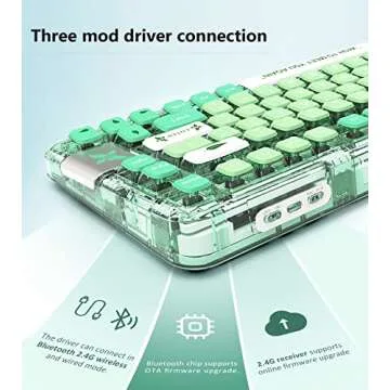 GK GAMAKAY GK75 75% RGB Transparent Gasket Mechanical Keyboard, Bluetooth/USB-C/2.4GHz 80 Keys Hot Swap Gateron Yellow Switch 2.0 KSA Profile PBT Keycaps Gaming Keyboard (Mint Green)