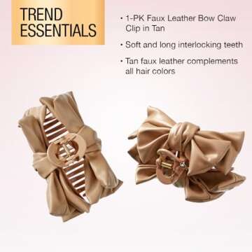 Scunci by Conair faux leather bow claw clip - claw clips for thick hair - claw clip - hair accessories for women - hair accessories for girls - Tan