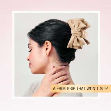 Scunci by Conair faux leather bow claw clip - claw clips for thick hair - claw clip - hair accessories for women - hair accessories for girls - Tan