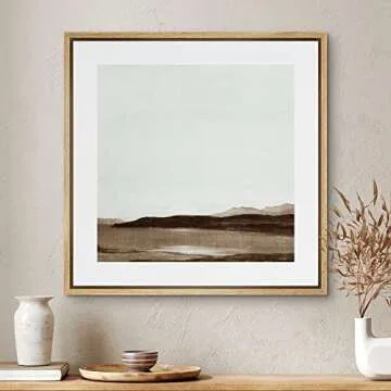 SIGNWIN Framed Canvas Print Wall Art Minimalist Abstract Mountain Landscape View Nature Wilderness Illustrations Fine Art Farmhouse/Country Minimal for Living Room, Bedroom, Office - 24"x24" Natural