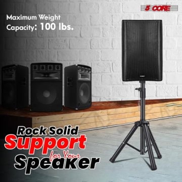 5 Core Speaker Stand Pair Tripod Floor Heavy Duty Adjustable 24 to 36 Inch DJ Studio Short Monitor Stands Pole Mount + Bag - SS HD 2PK 3FT BLK Bag