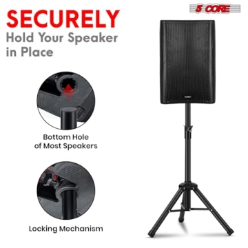 5 Core Speaker Stand Pair Tripod Floor Heavy Duty Adjustable 24 to 36 Inch DJ Studio Short Monitor Stands Pole Mount + Bag - SS HD 2PK 3FT BLK Bag