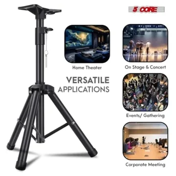 5 Core Speaker Stand Pair Tripod Floor Heavy Duty Adjustable 24 to 36 Inch DJ Studio Short Monitor Stands Pole Mount + Bag - SS HD 2PK 3FT BLK Bag