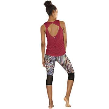 icyzone Open Back Yoga Tops for Women - Activewear Workout Clothes Exercise Fitness Tank Tops Gym Shirts(L,Wine)