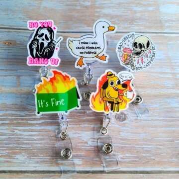 YJ PREMIUMS 5 PC Retractable Badge Reel Holder with ID Clip for Nurse, Nursing Name Tag, Doctor, RN, LPN, Medical Assistant, Work, Office Supplies