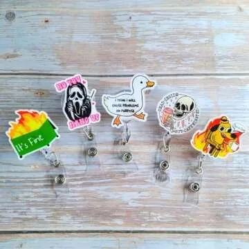 YJ PREMIUMS 5 PC Retractable Badge Reel Holder with ID Clip for Nurse, Nursing Name Tag, Doctor, RN, LPN, Medical Assistant, Work, Office Supplies