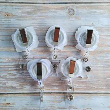 YJ PREMIUMS 5 PC Retractable Badge Reel Holder with ID Clip for Nurse, Nursing Name Tag, Doctor, RN, LPN, Medical Assistant, Work, Office Supplies