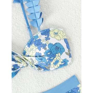 OYOANGLE Women's 2 Piece Floral Print Twist Front Bikini Swimsuits Ruffle Strap Bathing Suit Blue Multi X-Large