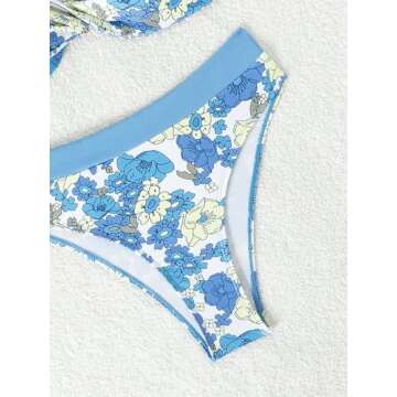 OYOANGLE Women's 2 Piece Floral Print Twist Front Bikini Swimsuits Ruffle Strap Bathing Suit Blue Multi X-Large
