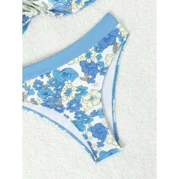 OYOANGLE Women's 2 Piece Floral Print Twist Front Bikini Swimsuits Ruffle Strap Bathing Suit Blue Multi X-Large