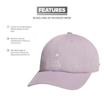 adidas Women's Saturday Hat, Relaxed fit Athletic Adjustable Cotton Baseball Cap, Preloved Fig Purpl...