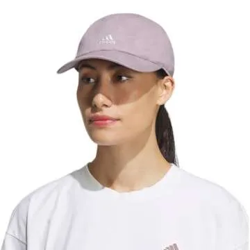adidas Women's Saturday Hat, Relaxed fit Athletic Adjustable Cotton Baseball Cap, Preloved Fig Purple/Off White/2.0