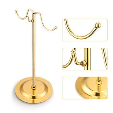 Missartist 2 Pack Double Hook Handbag Display Stand Double Hook Metal Handbag Display Rack Stand (Gold)